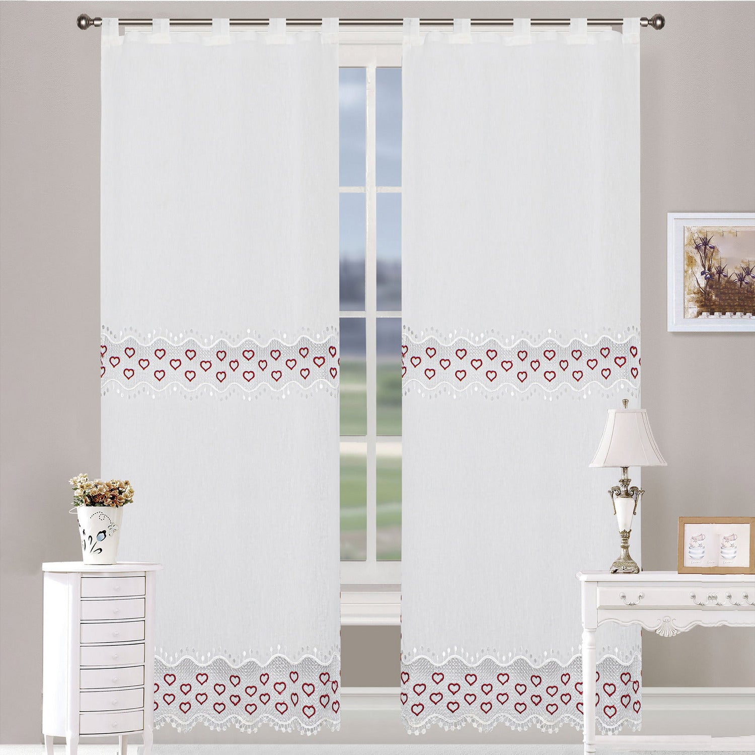 FRATELLI ZAMBETTI - Tenda Agata con ricamo coppia 2 pezzi - 70x240 cm